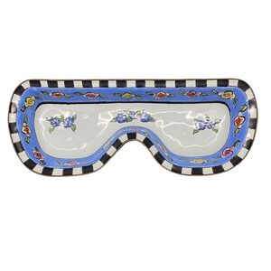 Vintage Retro Ceramic Floral With Black And White Stripped Design Glasses Holder